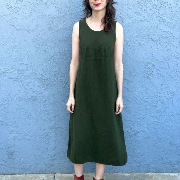 Vintage 90s Maxi Dress Cotton Size Small Dark Green - Picture 11 of 12